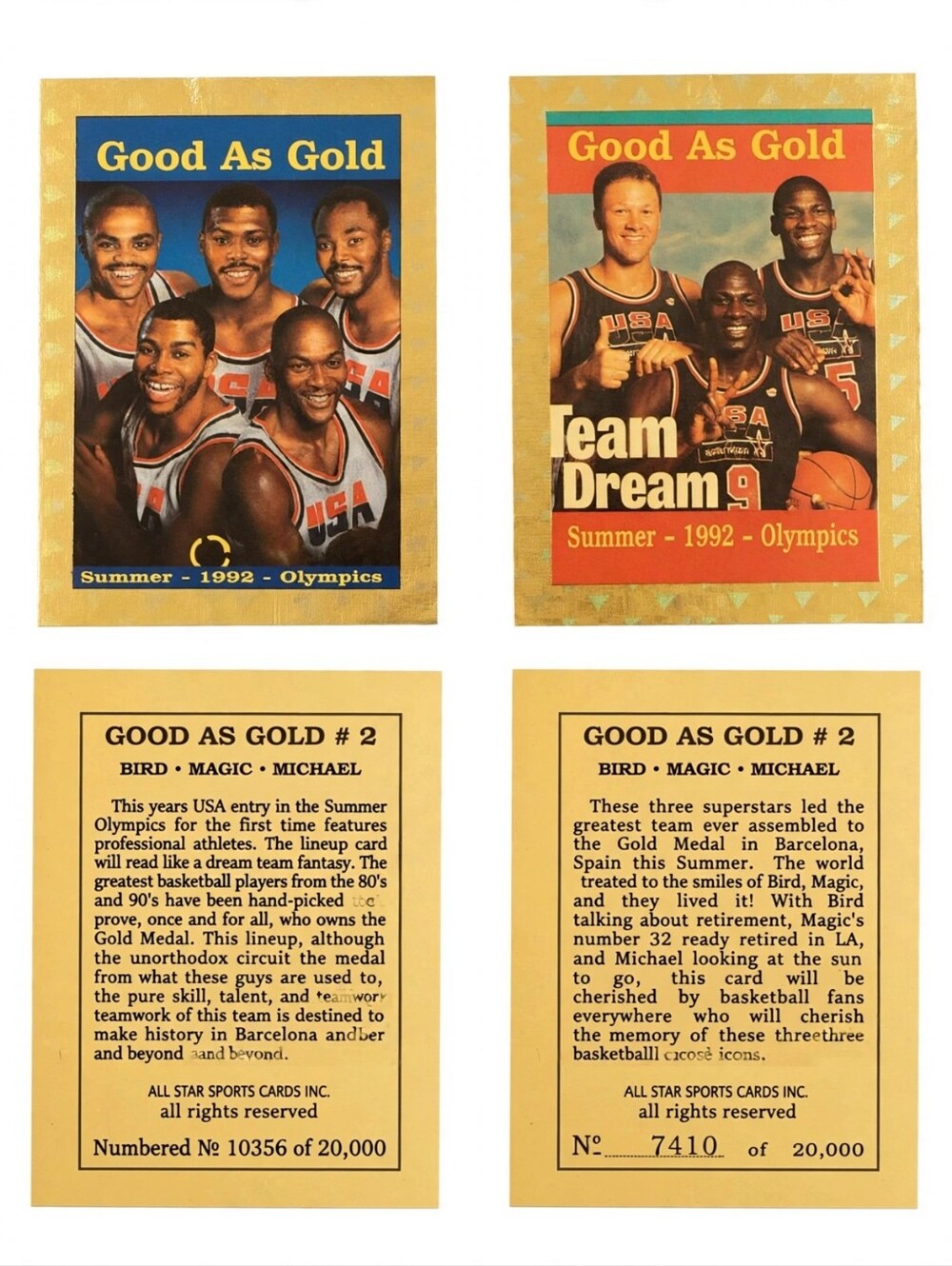 1992 Good As Gold Dream Team Gold Foil Lot 2 Bird Magic Jordan 7410/20000